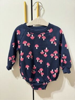 Old Navy- Navy One-Piece with Pink Mushroom Print